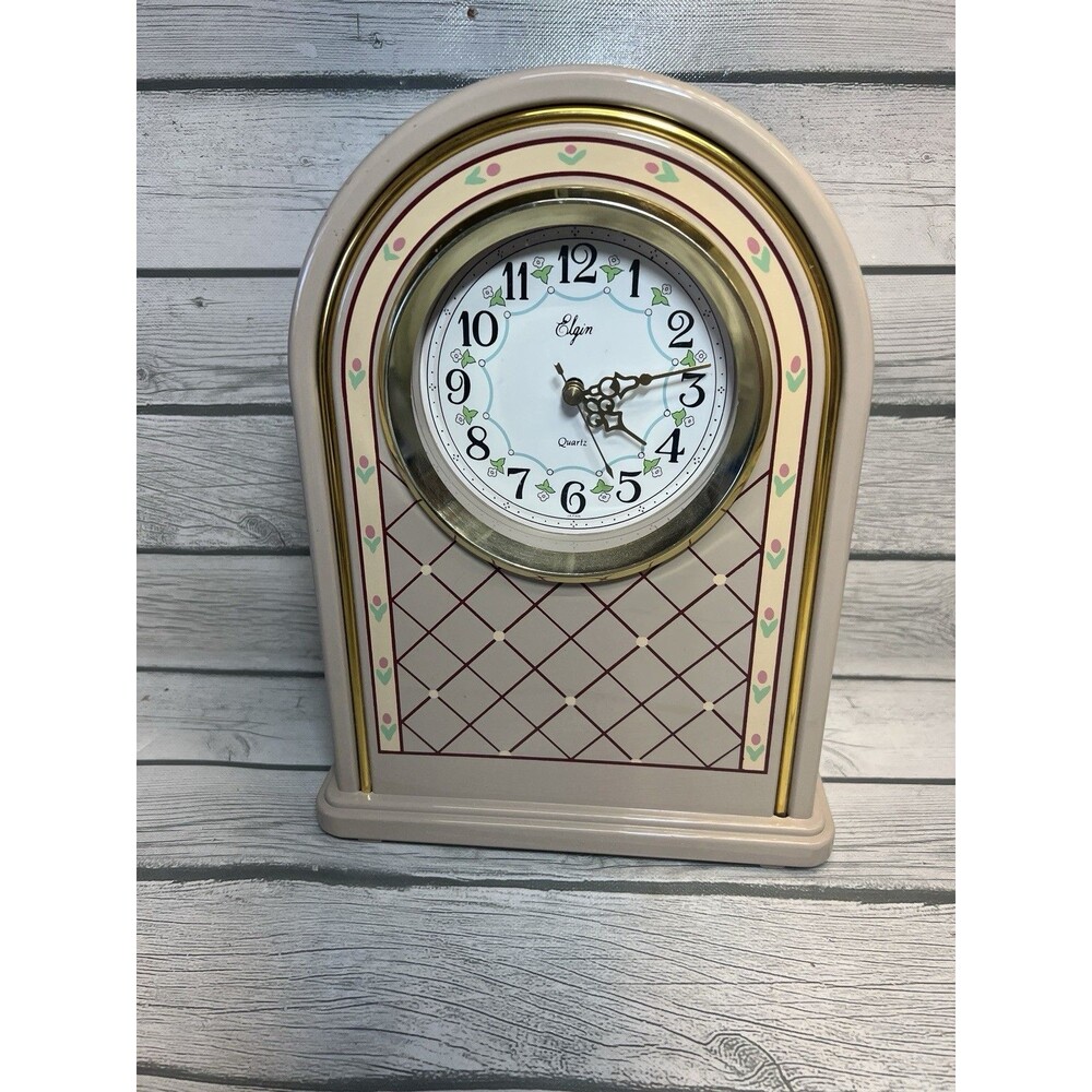 Vintage Elgin Shelf Clock 80s Cottage Floral